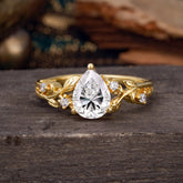 Luxury Nature-Inspired 3-Prong Pear-Cut Lab Diamond Engagement Ring
